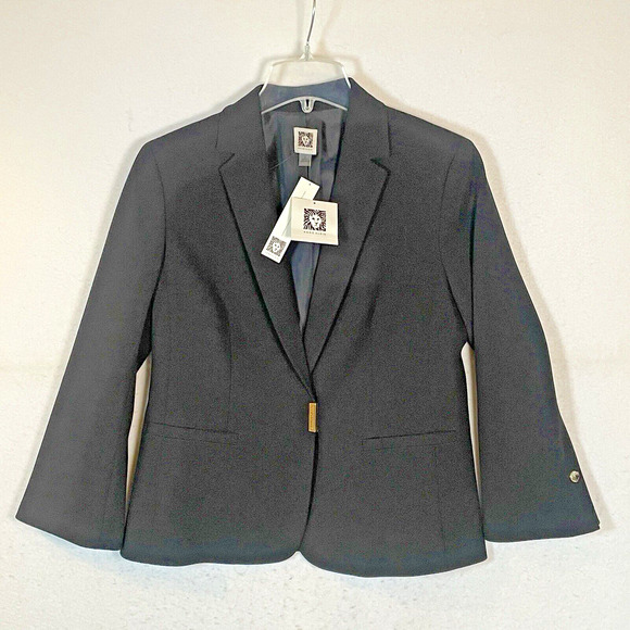 Anne Klein SMALL Blazer One-Snap Jacket Black Gold Buttons Lined 10702140-169 - Picture 4 of 11